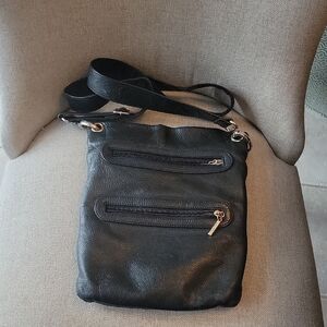 Black Leather Crossbody Bag by Morgot